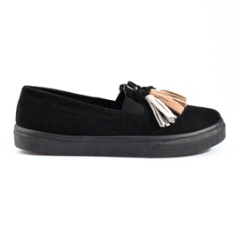 Shelovet černé semišové třásně slip-on slip-on černý