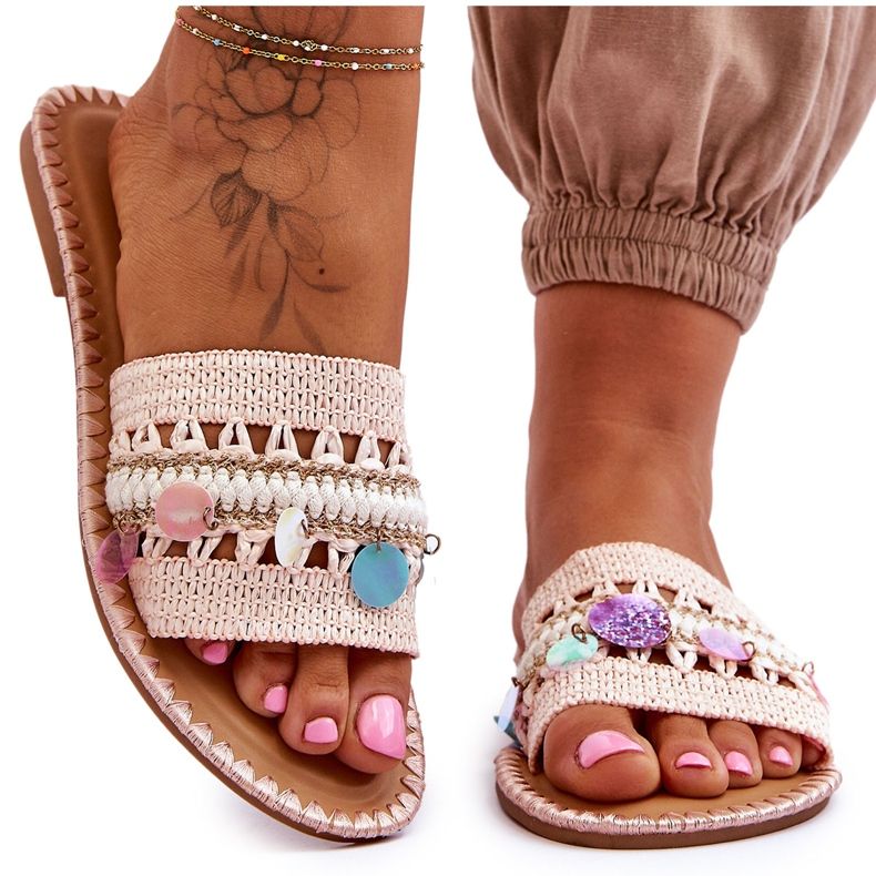 PS1 Dámské pletené zdobené pantofle růžové Millano růžový PS1 Dámské pletené zdobené pantofle růžové Millano růžový