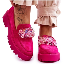 Bestelle Dámské zdobené mokasíny na platformě Fuchsia Brenda růžový