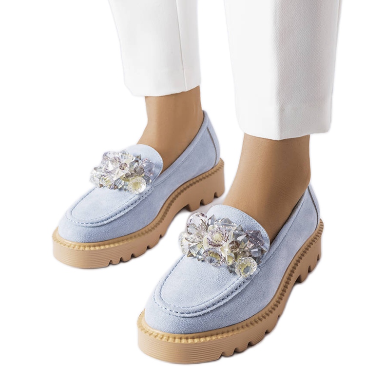 Venezia Modré mokasíny zdobené křišťály Vincez modrý