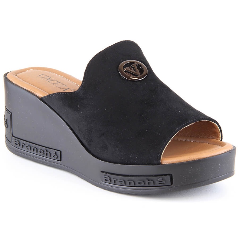 Dámské černé semišové pantofle na klínku Vinceza 10907 černá