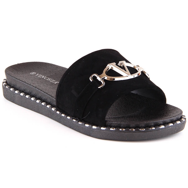 Dámské semišové pantofle s černým zdobením Vinceza 30183 černá