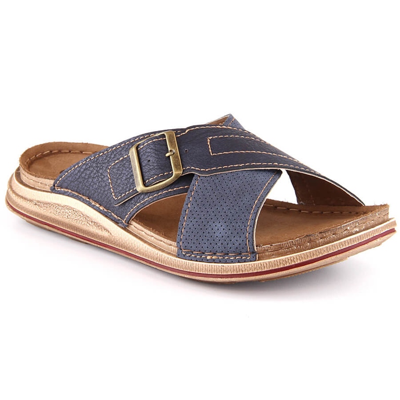 Pohodlné pánské pantofle s tmavě modrou přezkou Inblu VE000003-004 modrý