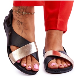 Lemar Kožené Sandály S černou A Zlatou Addison černý