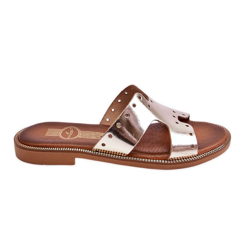 Lemar Dámské pantofle s ozdobnými výřezy Golden Emily zlatý Lemar Dámské pantofle s ozdobnými výřezy Golden Emily zlatý