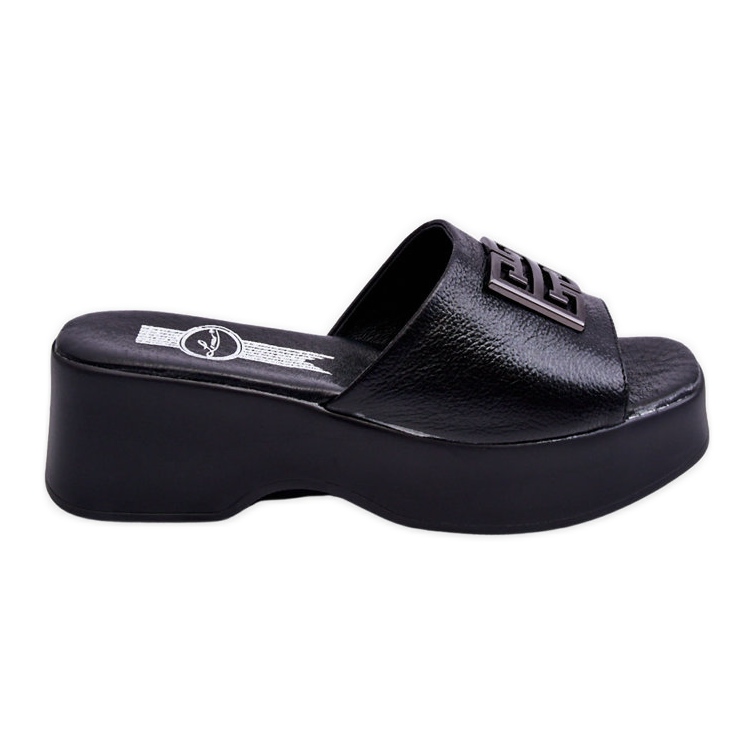 Lemar Dámské kožené pantofle na platformě se zdobením Černá Renna Lemar Dámské kožené pantofle na platformě se zdobením Černá Renna