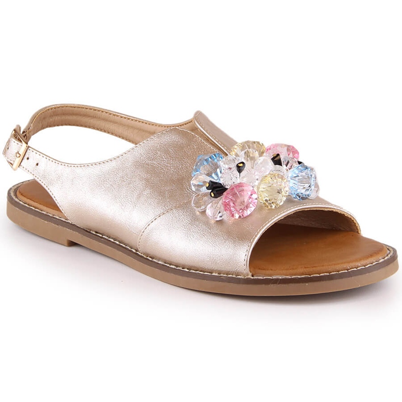 Dámské ploché metalické sandály se zlatými krystaly Vinceza 17238