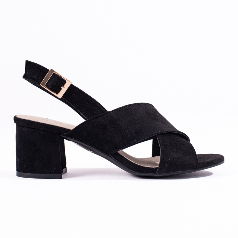 Černé semišové sandály na podpatku značky Shelovet černá