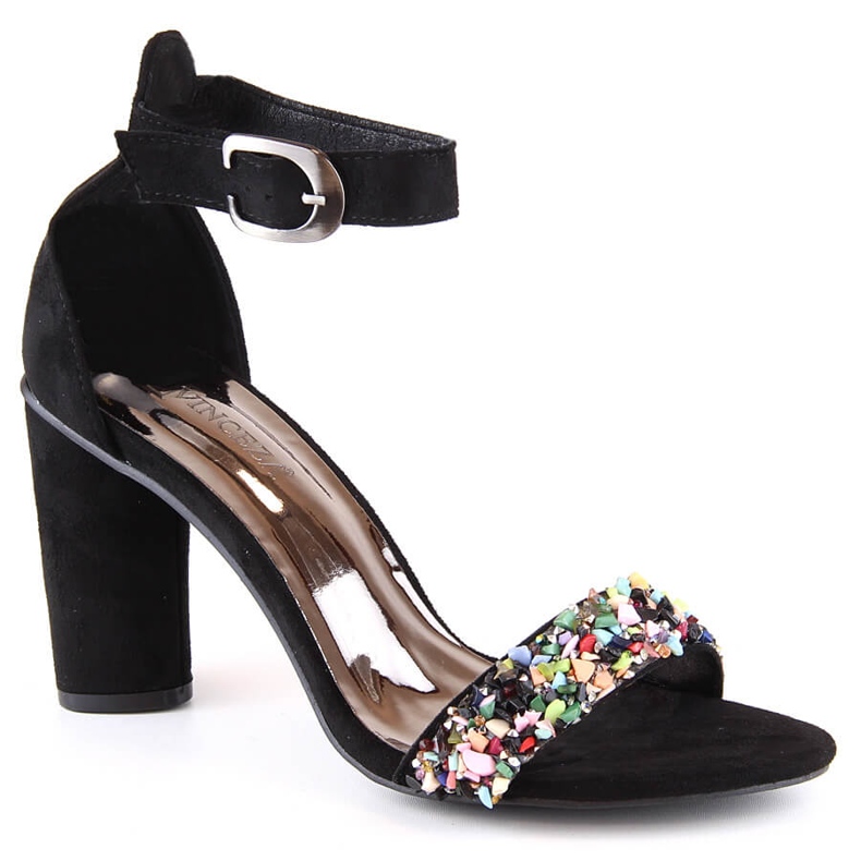 Dámské semišové sandály na sloupku s černými korálky Vinceza 17259 černá