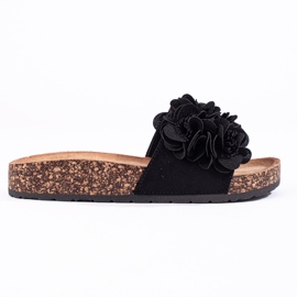 Shelovet černé korkové pantofle s květinami černá