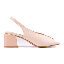 Béžové elegantní dámské semišové sandály na sloupku Shelovet béžový Béžové elegantní dámské semišové sandály na sloupku Shelovet béžový
