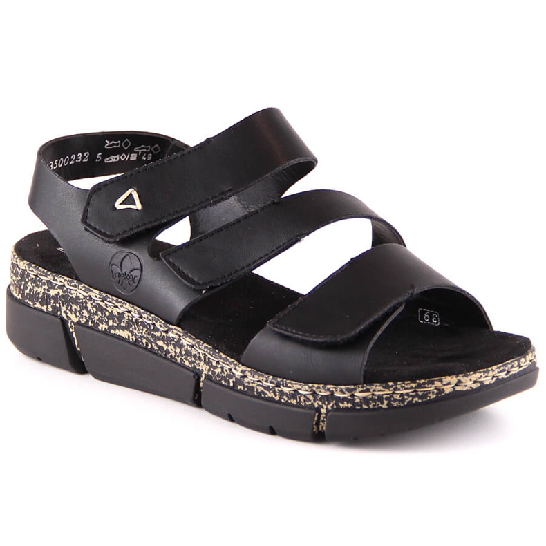 Pohodlné dámské sandály na černé platformě na suchý zip Rieker V2301-00 černá