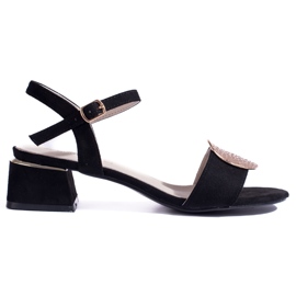 SHELOVET Dámské černé semišové sandály na nízkém podpatku černá SHELOVET Dámské černé semišové sandály na nízkém podpatku černá