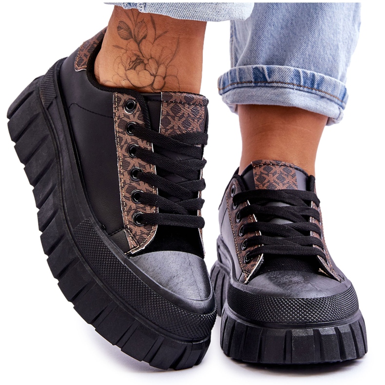 PG1 Dámské kožené tenisky na platformě černé Alison černá