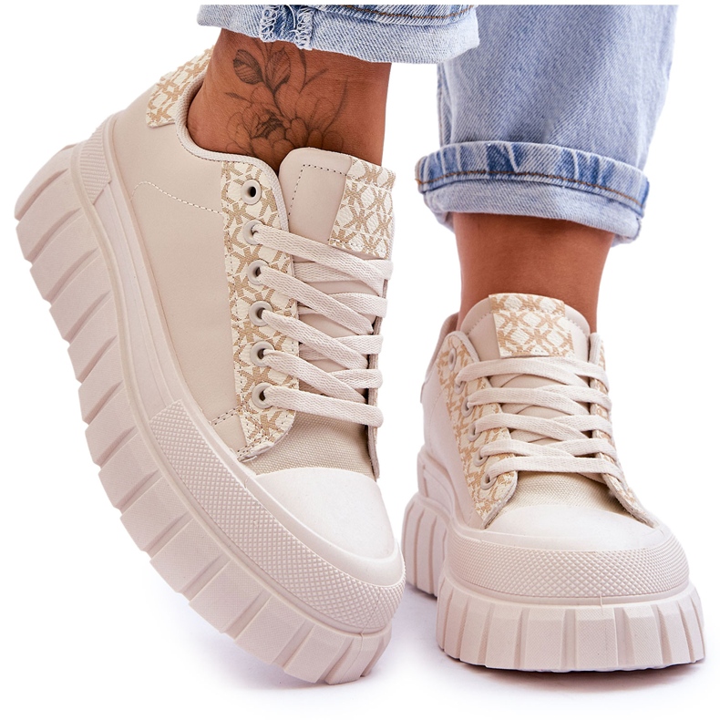 PG1 Dámské kožené tenisky na platformě béžové Alison béžový