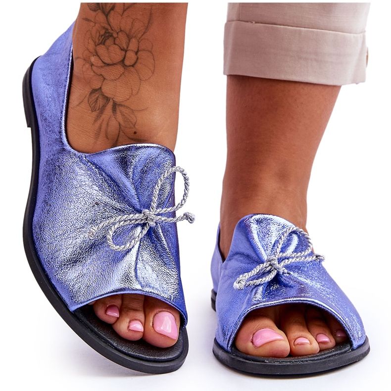 Dámské kožené baleríny Nicole 2660/066 Modrá modrý