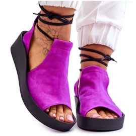 Semišové sandály na klínku Nicole 2743/067 Fuchsia růžový