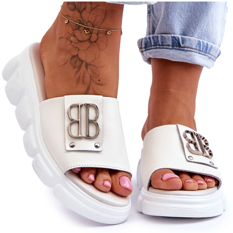 Vinceza Dámské pantofle na platformě s béžovým zdobením Monroe