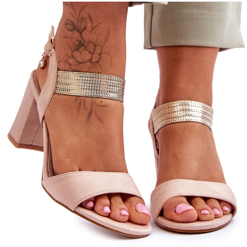 S.Barski Dámské sandály na vysokém podpatku semišové béžové Užijte si béžový