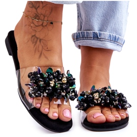 Dámské pantofle s ozdobnými kamínky S.Barski KV-576-3 Black černý