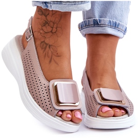 Prolamované kožené sandály S.Barski BN291 Růžové růžový