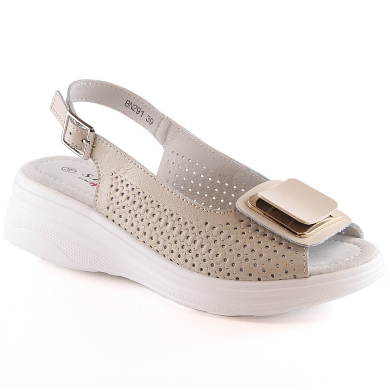 Dámské pohodlné kožené sandály na klínku béžové S.Barski BN291 béžový