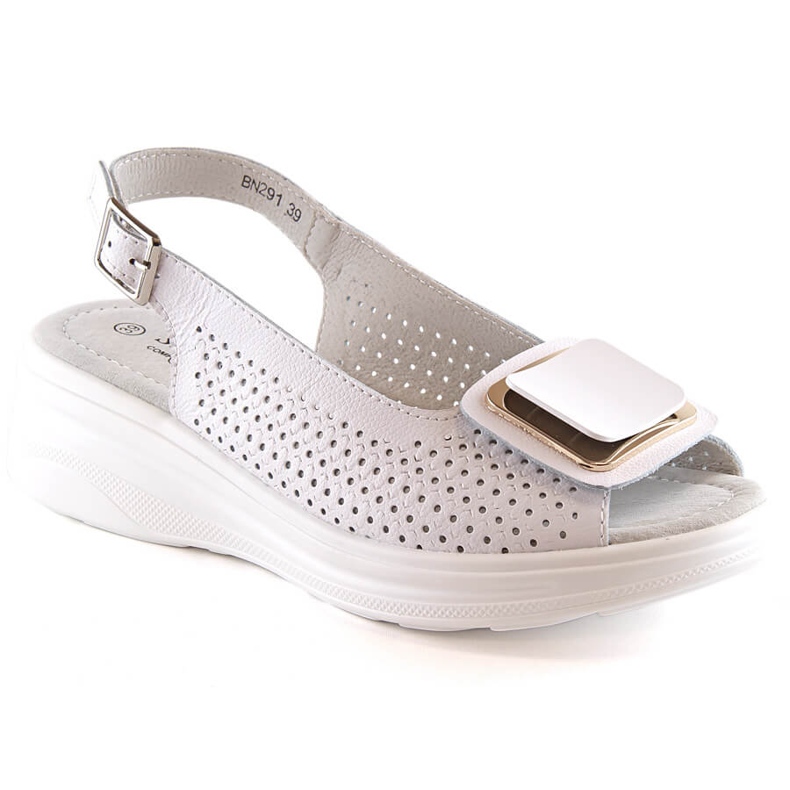 Dámské pohodlné kožené sandály na klínku bílé S.Barski BN291 bílý