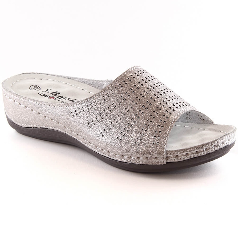 Dámské pohodlné kožené pantofle na klínku růžové zlato S.Barski BN292 zlatý