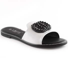 Dámské pohodlné ploché pantofle se zirkony stříbrné S.Barski Kv 520-30 stříbro