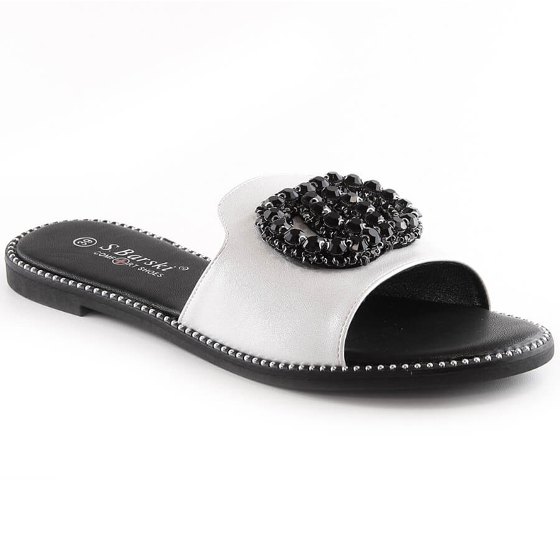 Dámské pohodlné ploché pantofle se zirkony stříbrné S.Barski Kv 520-30 stříbrný