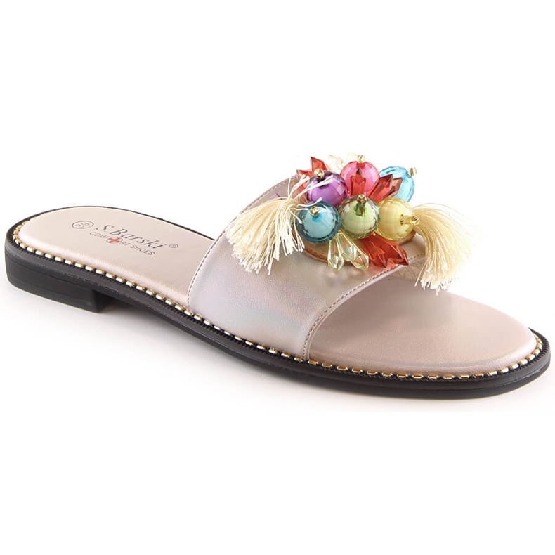 Dámské pohodlné béžové ploché sandály s korálky S.Barski Kv 2775-47 béžový