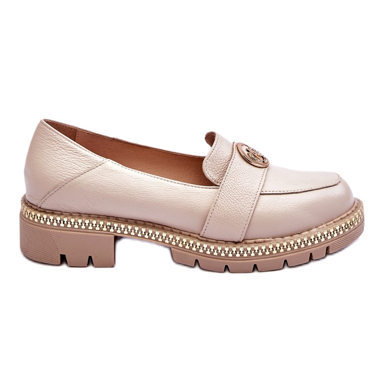 FILIPCZYK Elegantní světle béžové kožené mokasíny s ozdobou béžový