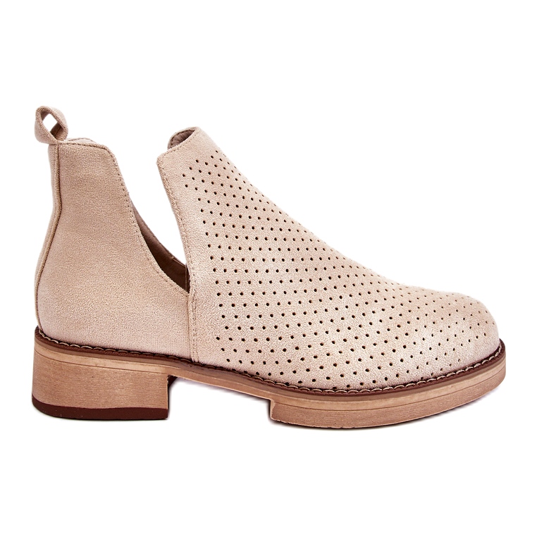 Semišové prolamované boty na plochém podpatku, béžová béžový
