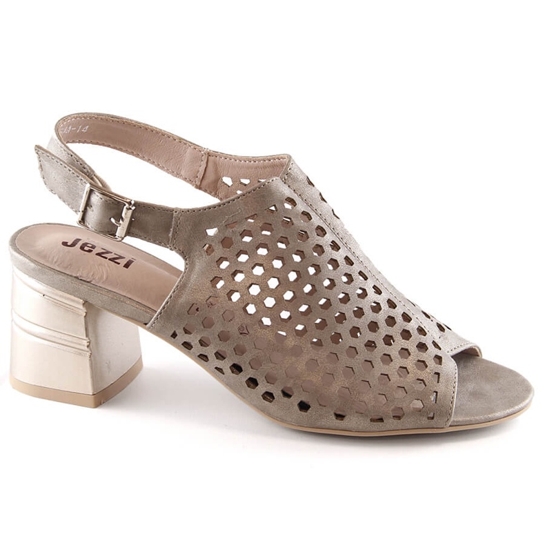 Dámské prolamované zlaté sandály na vysokém podpatku Jezzi MR1954A-14 zlatý