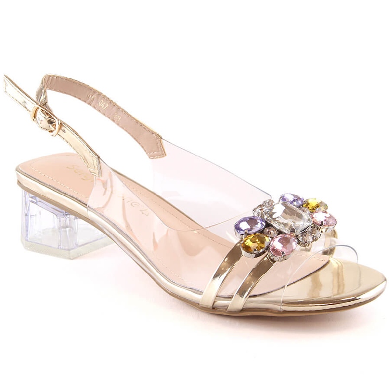 Transparentní sandály na nízkém podpatku se zlatými krystaly Sergio Leone SK047