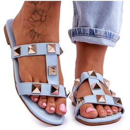 Modré dámské pantofle Mercure s velkými cvočky modrý