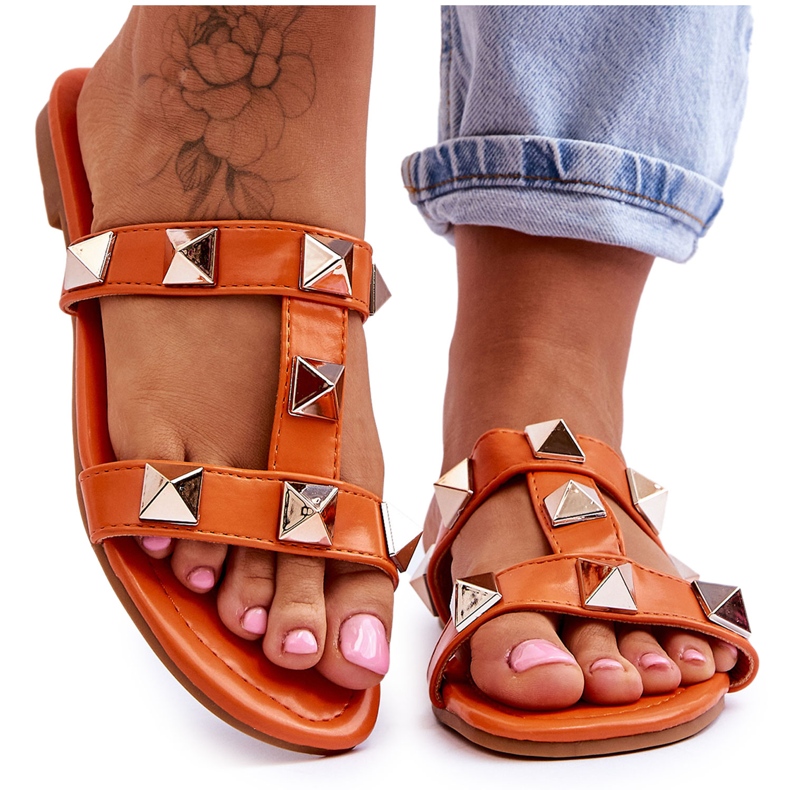 Oranžové dámské pantofle Mercure s velkými cvočky oranžový Oranžové dámské pantofle Mercure s velkými cvočky oranžový