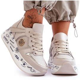 PE1 Dámské kožené tenisky na robustní platformě béžové asturie béžový