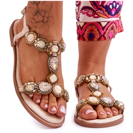 Dallas béžové semišové ploché sandály s kameny béžový