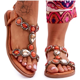 Oranžové Dallas Suede Ploché Sandály S Kameny oranžový