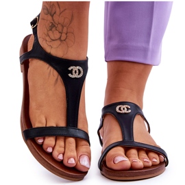 Ploché sandály s ozdobou S.Barski KV-5541-45 Černá černý