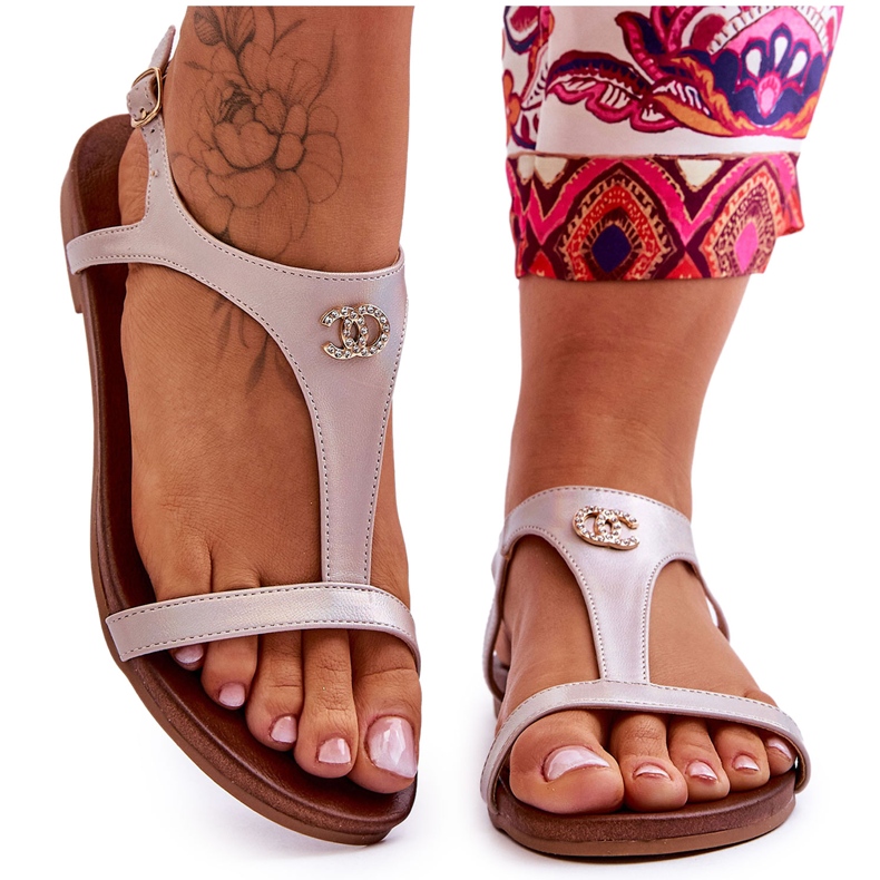 Ploché sandály s ozdobou S.Barski KV-5541-45 Béžová béžový