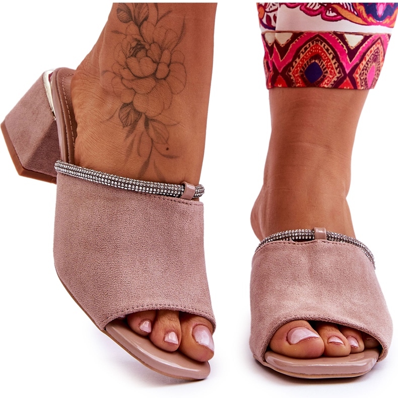 S.Barski Semišové pantofle na vysokém podpatku KV-612-2 Béžová béžový