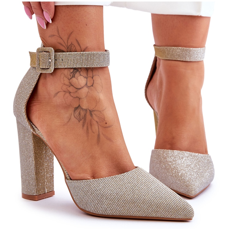 Lesklé lodičky na vysokém podpatku Gold True Love zlatý