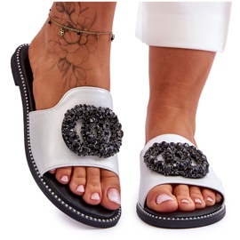 Dámské ploché pantofle s ozdobami S.Barski KV-520-3 Silver stříbro