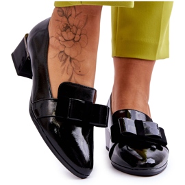 Vinceza Módní lakované lodičky s ozdobnou mašlí Shira Black černý
