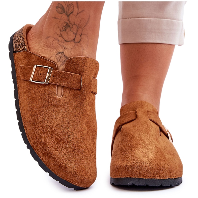 Camel Vellma Suede Cork platformové pantofle hnědý