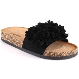 Dámské ploché pantofle s černými květy eVento 5969 černá
