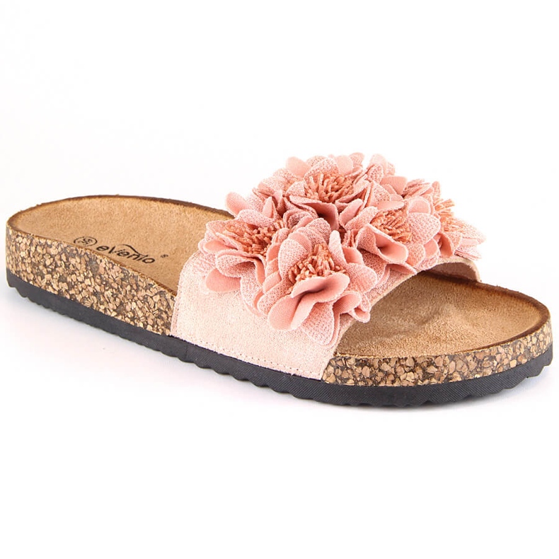 Dámské ploché sandály s pudrově růžovými květy eVento 5969