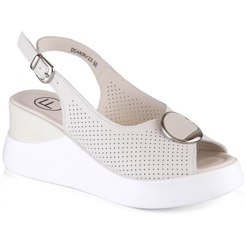 Kožené sandály na klínku Filippo W DS4406 béžové bílý